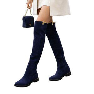 Marc Fisher Blue Faux Suede Stretch Back Over The Knee Boots Size 7.5